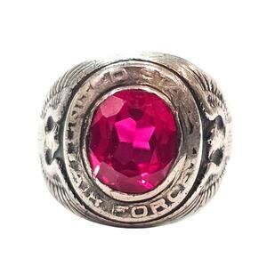 Vintage Mid-Century US Air Force Sterling Silver Lab Ruby Ring